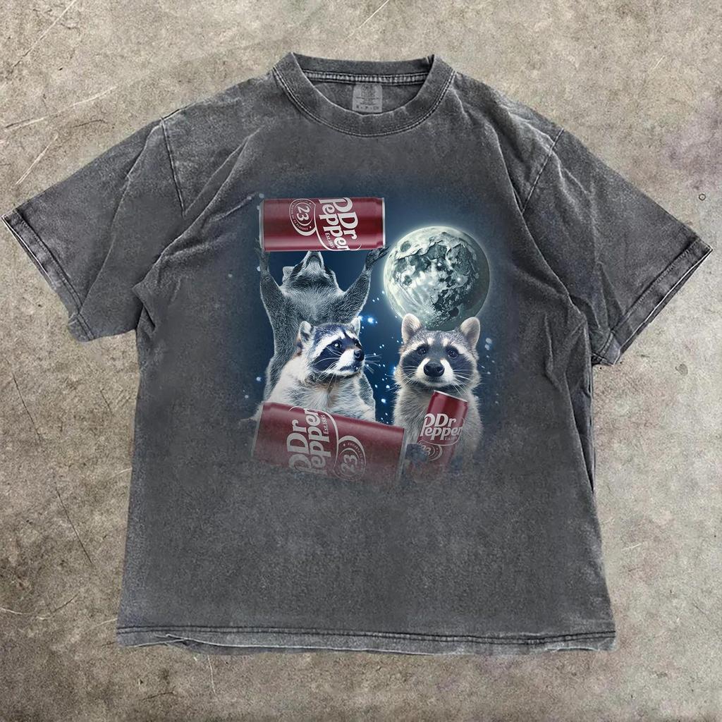 Cola Drink Funny T-Shirt, Three Raccoons Moon Graphic Tee - Comfort Colors Y2K Tee