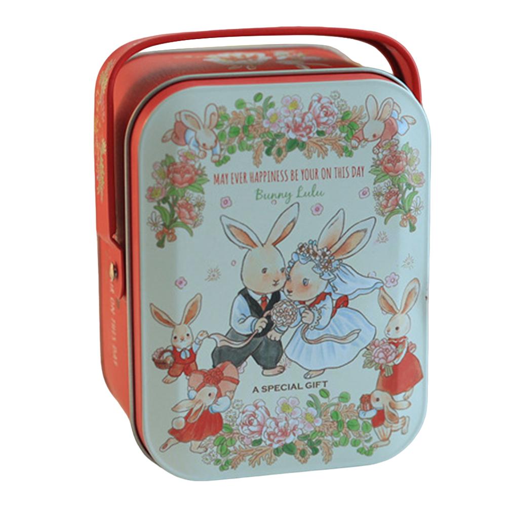 Metal Rabbits Candies Tin Box With Handle Portable Biscuits Storage Case Cartoon Pattern Candy Box For Present Wrapping Supplies