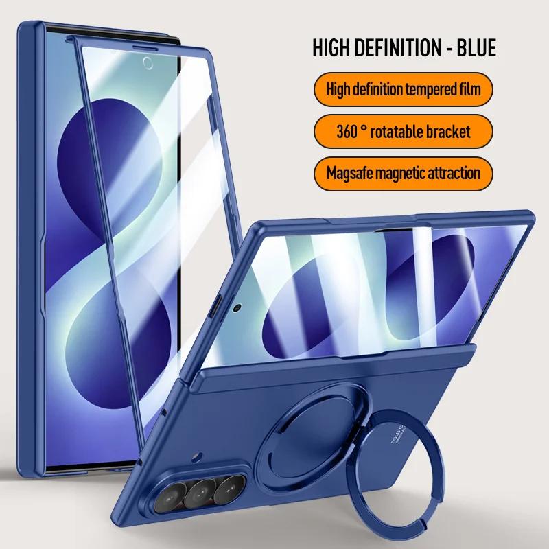 For Magsafe Magnetic Metal 360 Rotate Holder Tempered Glass Film Protect Case For Samsung Galaxy Z Fold 8Ultra Spring Hinge Cove