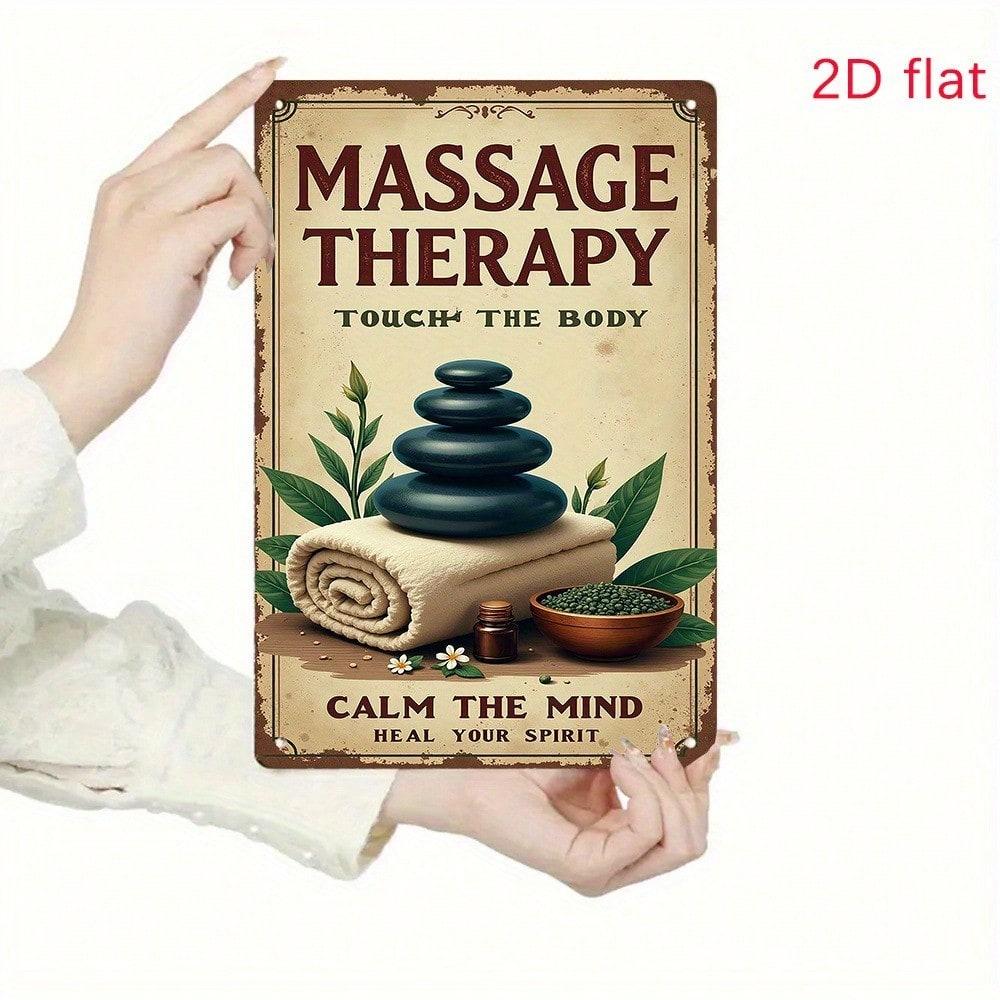 Vintage Metal Massage Therapy Sign Rustproof Waterproof Wall Decor For Shop Cafe Doors No Drill Required 7.8x11.8 Inch
