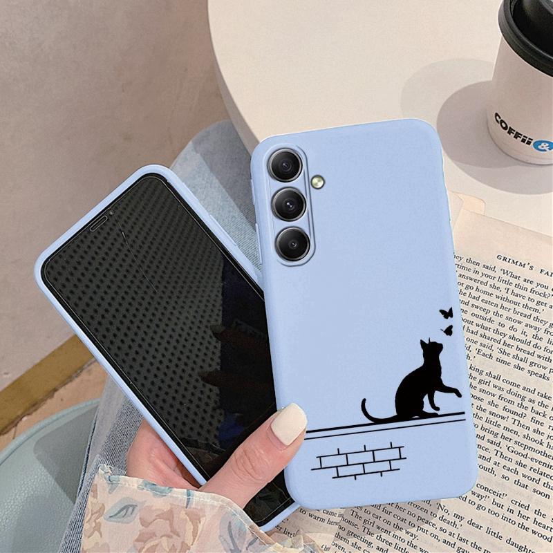

Мягкий силиконовый чехол с рисунком кота для Samsung M35 A55 A35 Xiaomi Redmi Note Poco C65 iPhone 15 Huawei Honor Realme Camera Защитный противоударный чехол Samsung Galaxy S21 FE синий