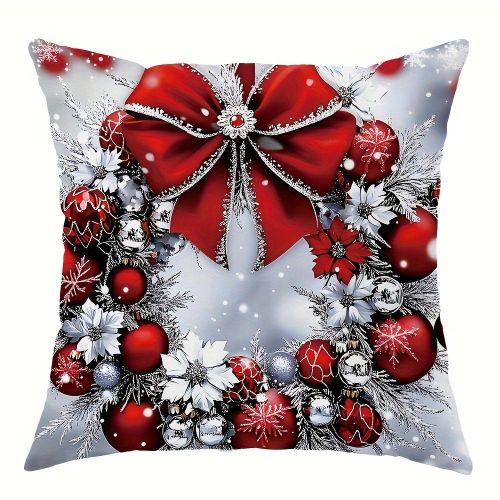 Festive Christmas Pillowcases: 2D HD Printed with Elegant Holiday Ornaments! Sofa Cushion Cover New Year Home Room Decoration