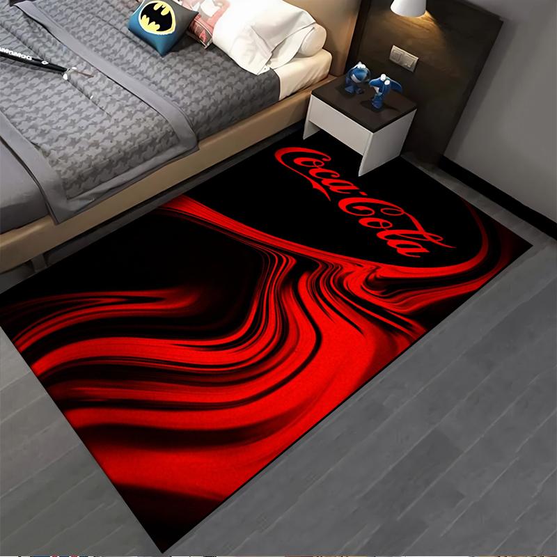 Red and Black Carpet with Coca-Cola Logo for Modern Living Room Decor Suitable for Use As an Anti-slip for Living Room Bedroom Sofas