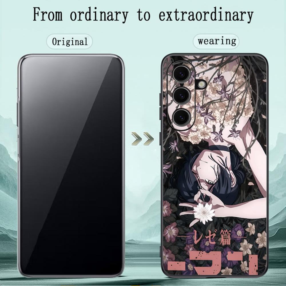 Reze Cool Japan Anime Girl Pattern Phone Case For Samsung Galaxy S25 S24 S23 S22 S21 S20 Plus Ultra Note20 Soft Black