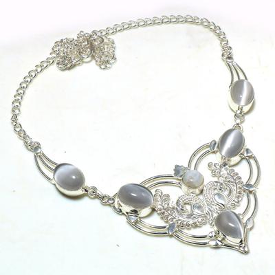 925 Sterling Silver Natural Monalisa Gemstone Handmade Necklace Jewelry Size 18 Inches
