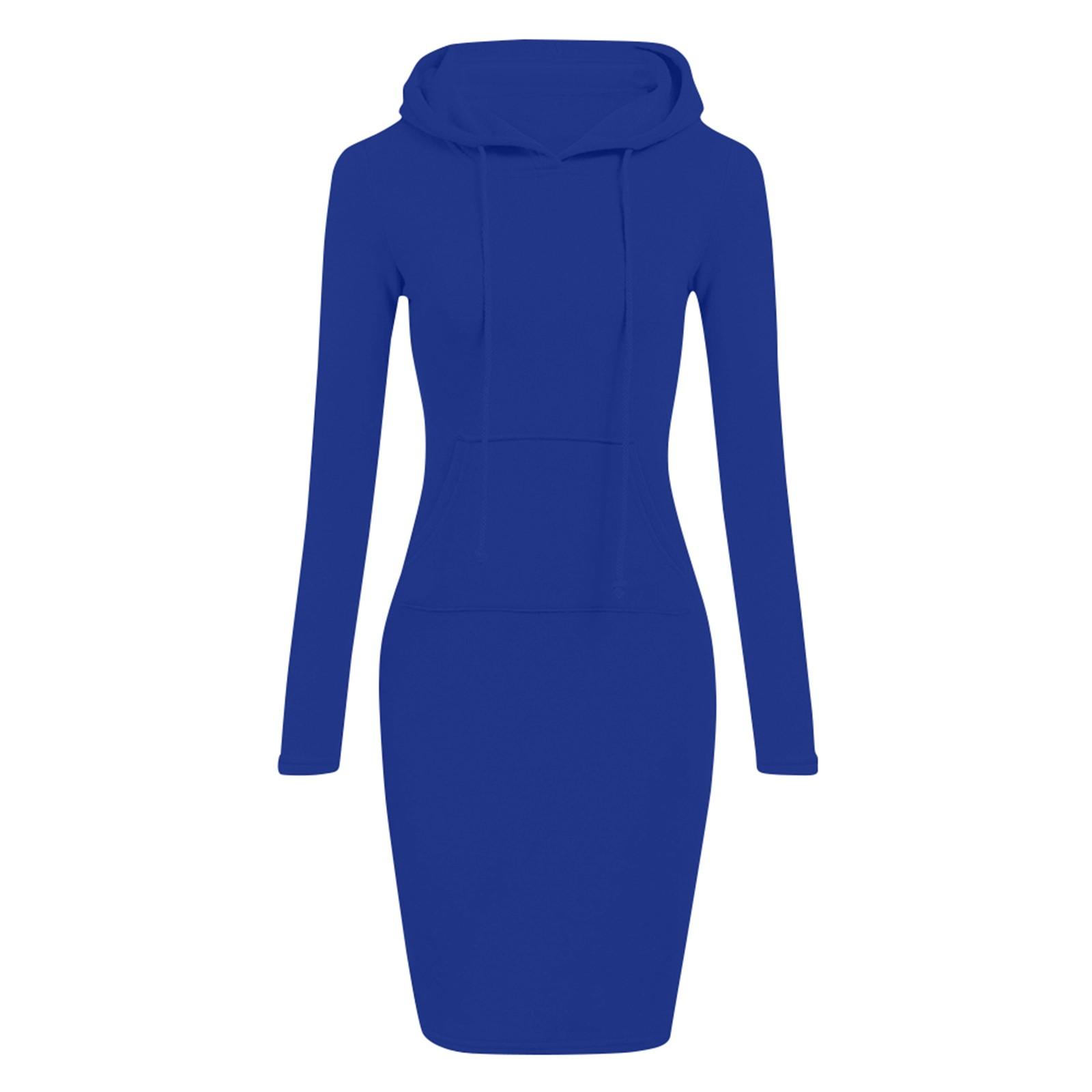 

Женское модное повседневное однотонное платье с длинным рукавом XL синий