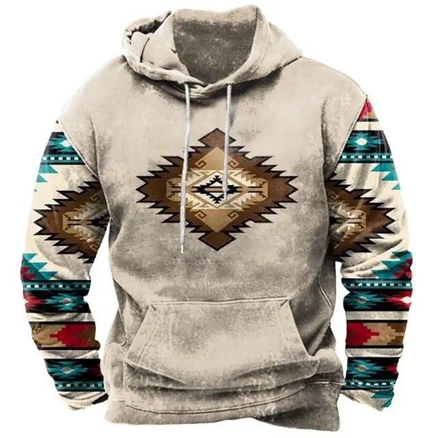 Christmas Men's Hoodie Retro Indian Animal Pattern Cowboy Style Casual Fashion Hooded Sweatshirt Unisex Harajuku Oversized Top