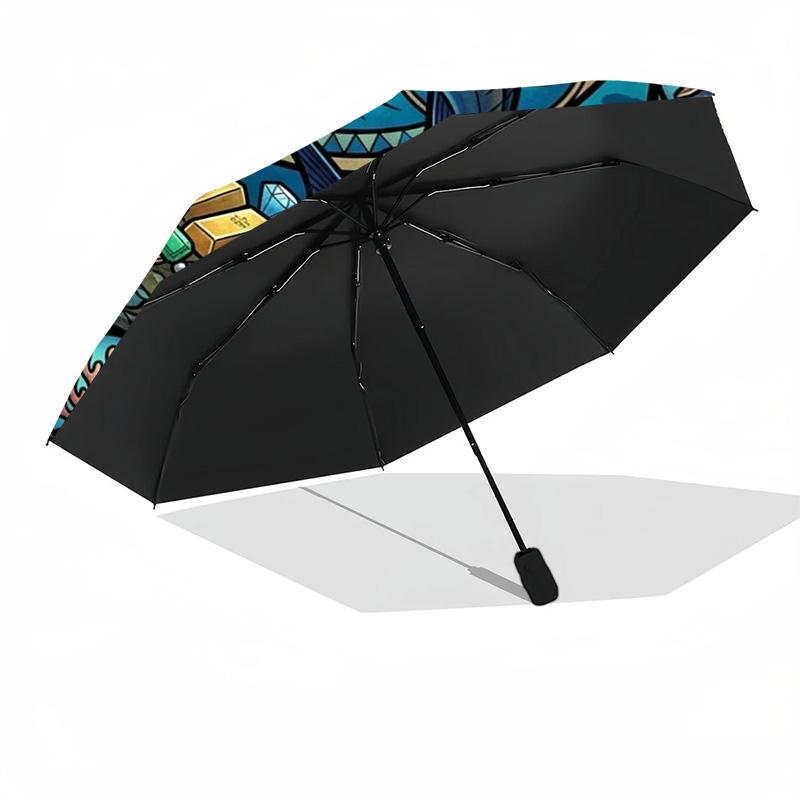 Marine Life Treasure Pattern Umbrella, Portable and Foldable Design, 8 Ribs, a Casual Accessory for Halloween, Christmas, and Birthday Gifts.