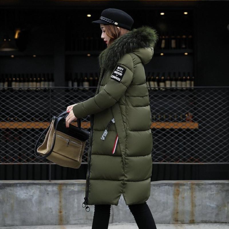 Podzimní a zimní dámská dlouhá módní teplá bunda s kapucí a kožešinovým límcem, odolná proti větru