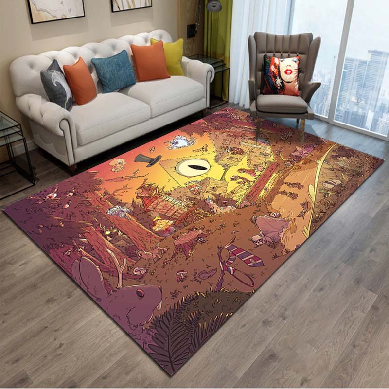 Gravity-Falls Cartoon Pattern Room Carpet Rug for Home Living Room Bedroom Sofa Decor Kids Play Area Rug Non-slip Floor Mat Gift