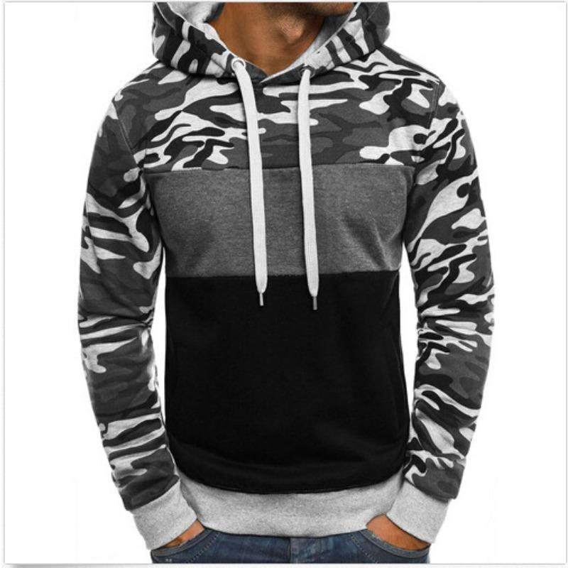 New Spring and Autumn Men's Fleece Hooded Sweatshirt Youth Trend Pullover Men's Camouflage Color Matching Slim Sweatshirt