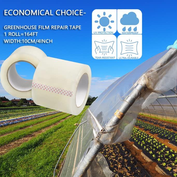 6 Mil Greenhouse Repair Tape, 4" x 164' Clear Greenhouse Film Repair Tape, Waterproof and UV Resistant Plastic Sheeting Tape