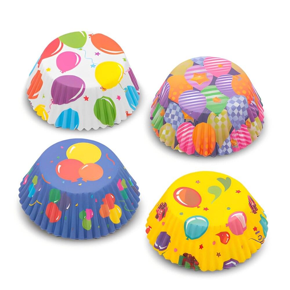 100 Pcs Party Balloon Paper Muffin Liners, 78x53x31mm, Cupcake Wrappers for Birthday and Party Baking Accessories