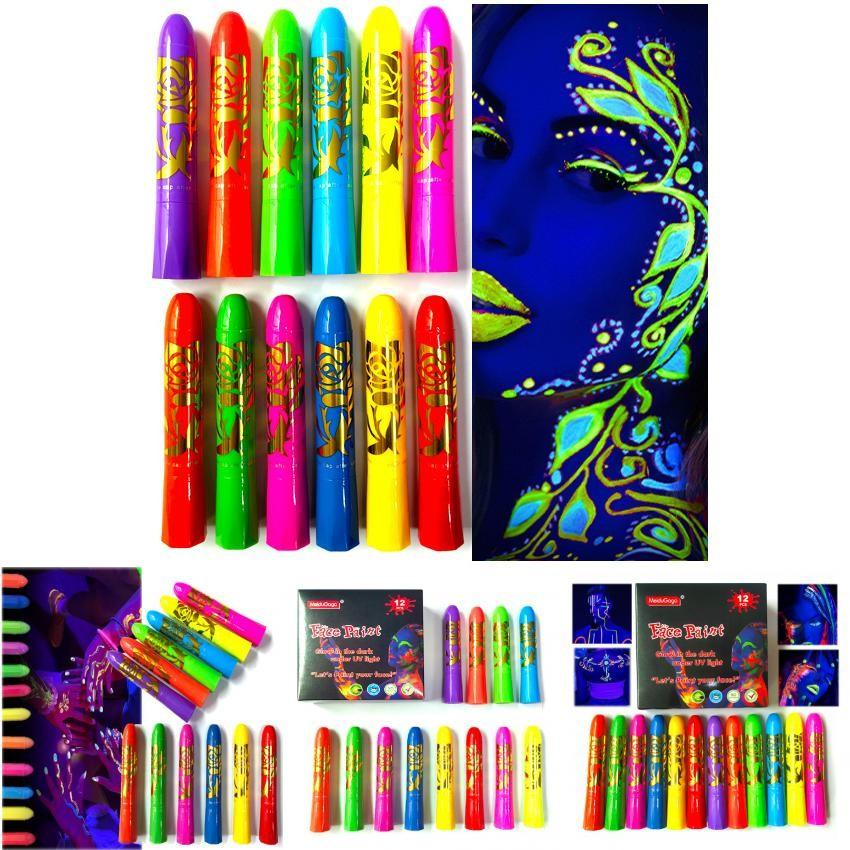12pcs Noctilucent Human Body Painting Crayon Makeup Pigment For Halloween Costume Parties