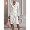 European and American New Models, Autumn Fashion Cross V-neck Waist Solid Color Long-sleeved Dress Women's Clothing