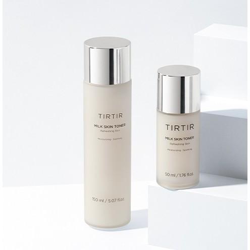 TIRTIR Toner Milk Skin, 150 ml / 50 ml | Hloubková hydratace, Okamžitý jas, 2% Niacinamid, Heřmánek, Extrakt z rýžových otrub, Ceramidy, Panthenol