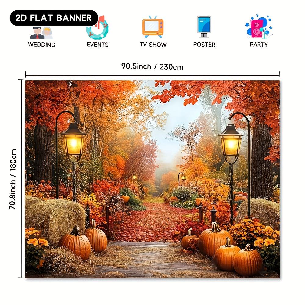 1 piece 2D flat printing autumn harvest pumpkin maple leaf street lamp background cloth decorative banner