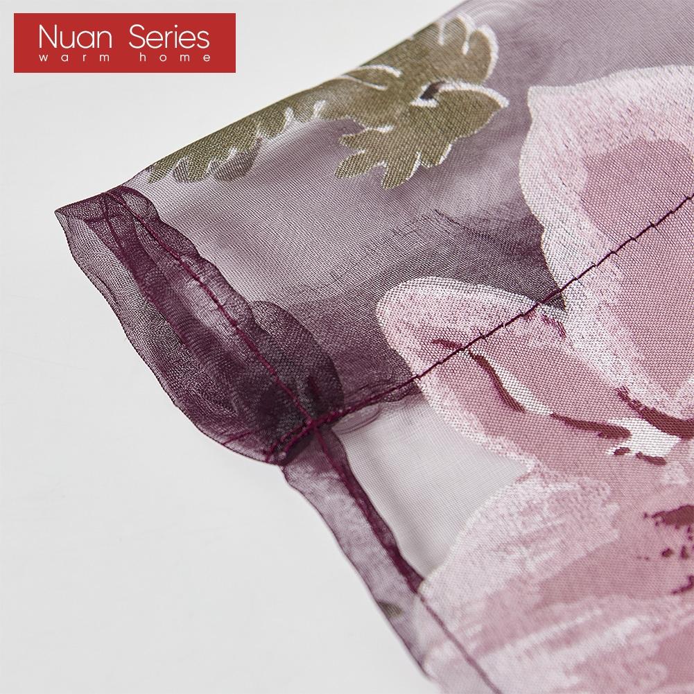 2PC Nuan Series Fashionable and Versatile Purple Flower Printed Short Gauze Curtain for Kitchen Bedroom and Living Room Home Decor