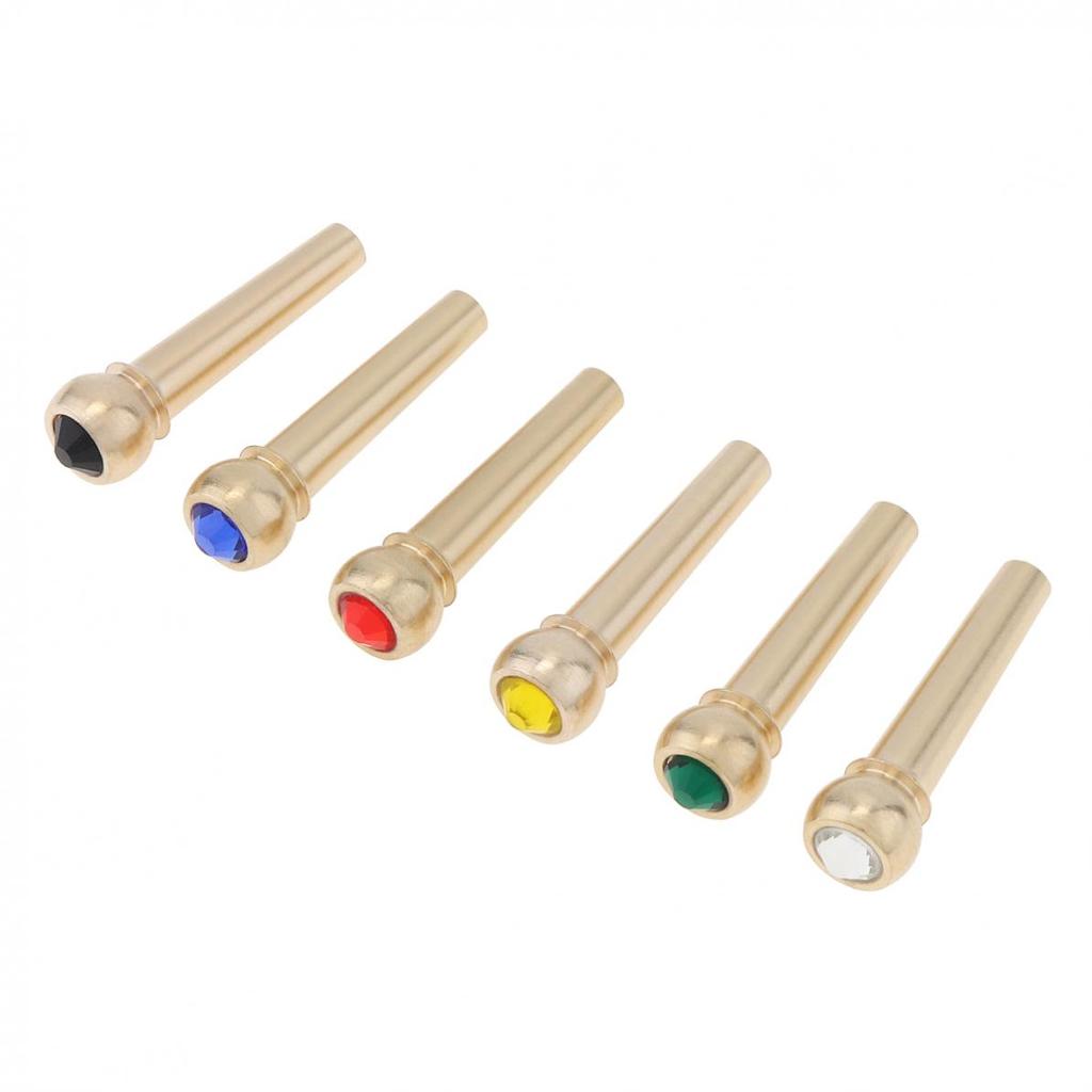 6pcs Pure Copper Brass Colorful Crystal Head Bridge Pins for Folk Acoustic Guitar With 6 Colors Crystal Head