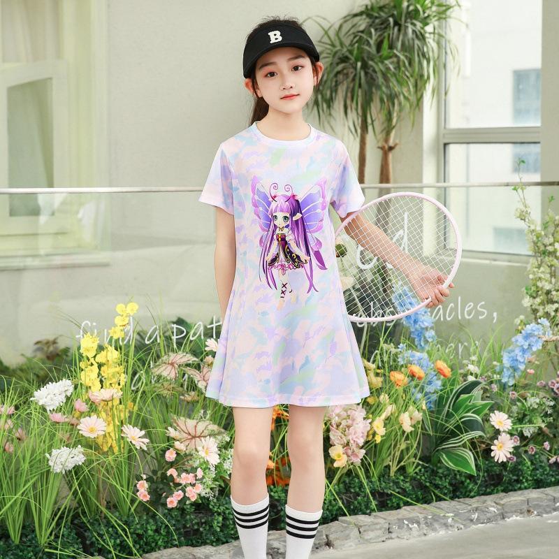 

Children S Girl Summer Princess Dress Girls Fashion Cute Thin Short-Sleeved Dress Outside Performance Clothes 18 yards (110-120)