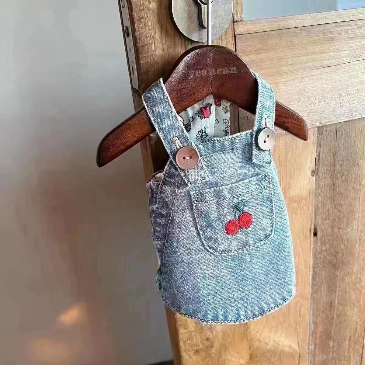 Dog Denim Strap Skirt Spring Autumn Dog Slip Dress Pet Cat Denim Skirt Tedby Denim Skirt Bear Small Dog Clothes Puppy Dog Dress (as the picture,XS（old）)