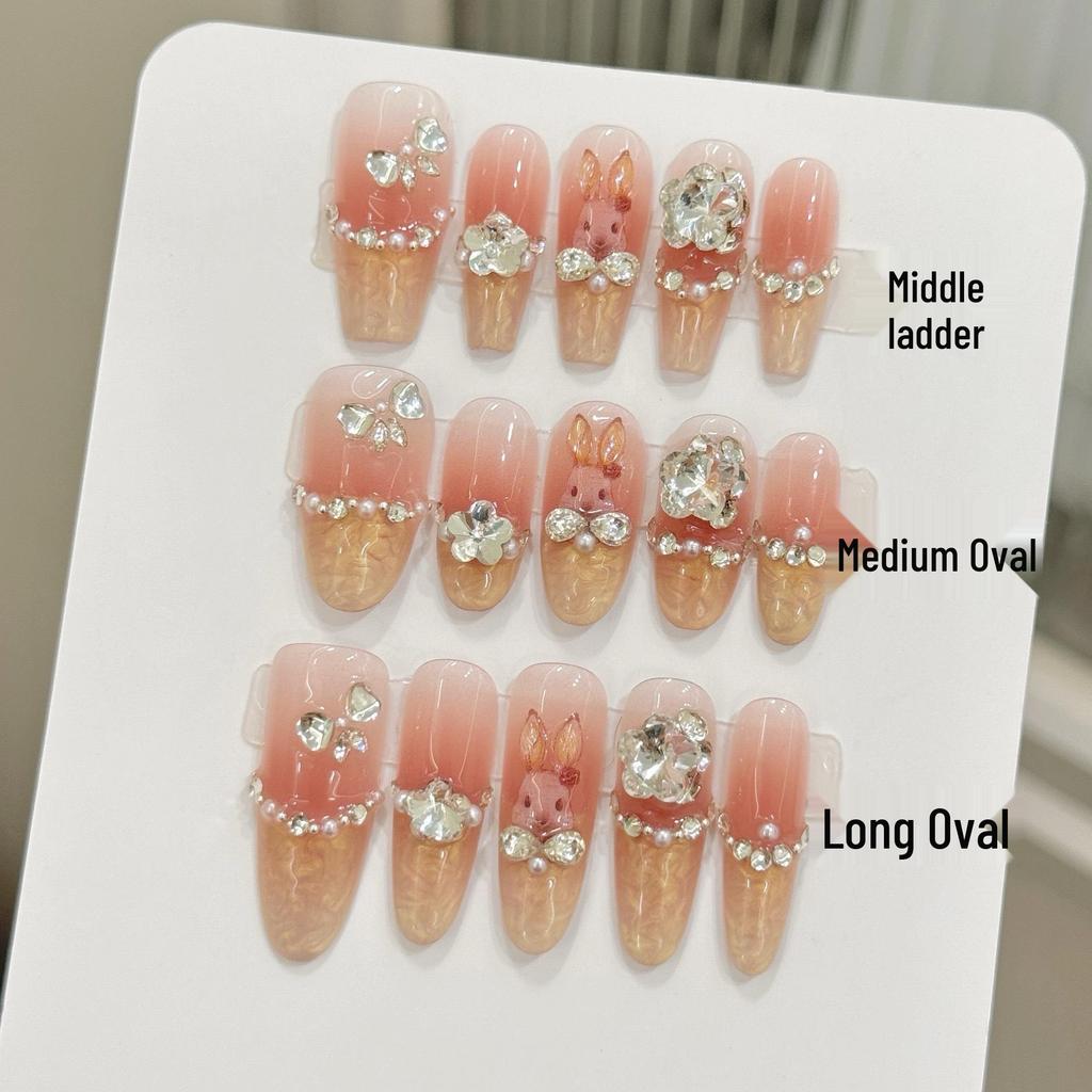 Yihe Original Rococo Rabbit Cartoon Cute Bunny Blush French Rhinestone Handmade Nail Art