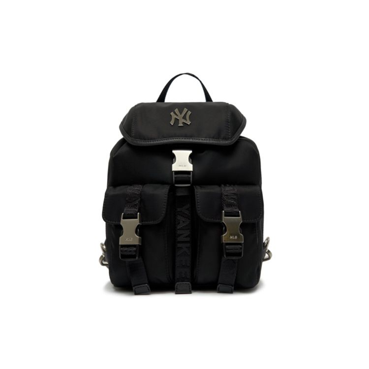 MLB New York Yankees Fashion Trend Multi-Pocket Metal Buckle Flap Closure Nylon Backpack Unisex Backpack Black 3ABKS041N-50BKS Black
