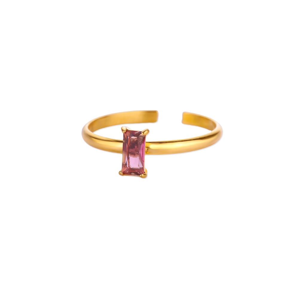 Chic Geometric Square Stone Rings For Women Fashion Birthston Birthday Party Gold Color Opening Ring Jewelry Elegant Her Gift