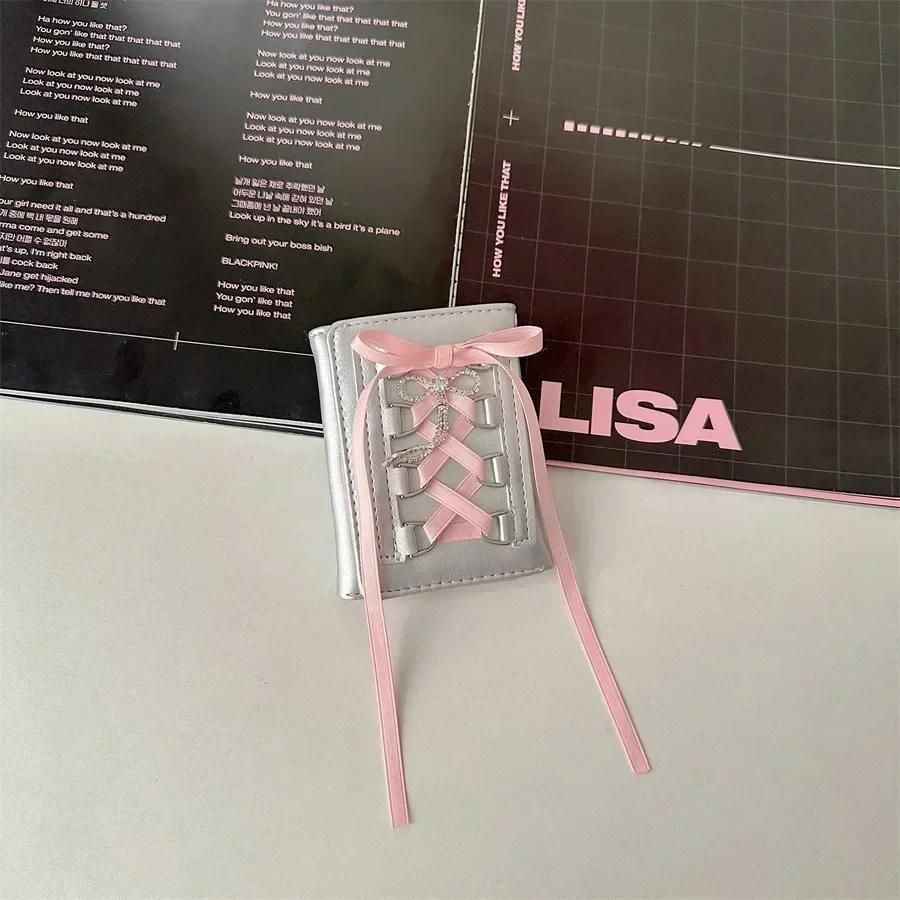 Korean INS Ballet Ribbon Bow Silver PU Card Bag Chic Girls Kpop 3-inch Photocard Holder Women's Coin Purse ID Credit Card Holder