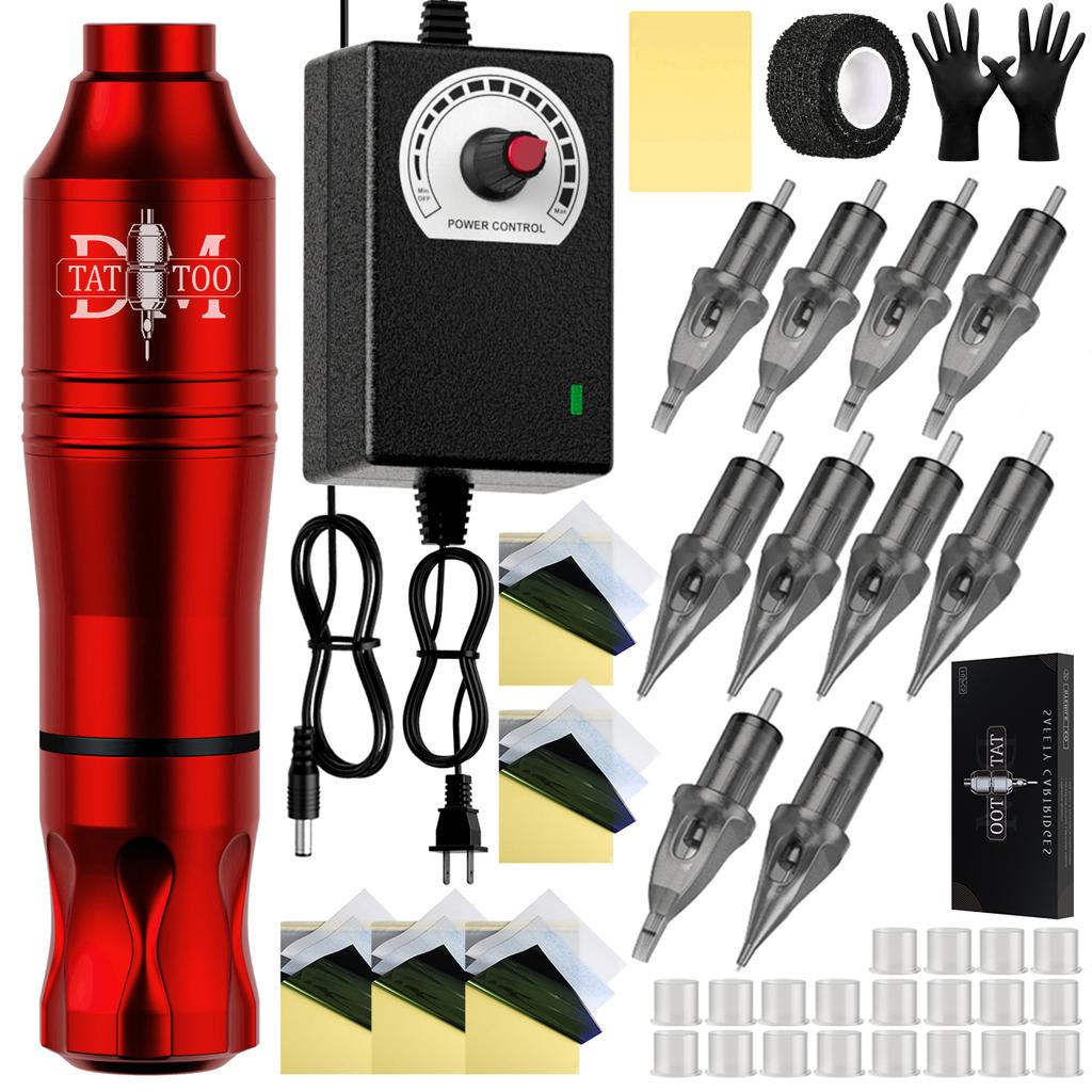 DM Wireless Tattoo Machine Kit Permanent Makeup Rotary Tattoo Machine Kit with Cartridge Needles Ink Cup For Beginner