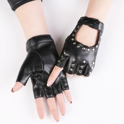 Neue PU-Leder Halbfingerhandschuhe Fingerlos Nieten Motorradhandschuhe Hip Hop Punk Nachtclub Pole Dance Fäustlinge Damen