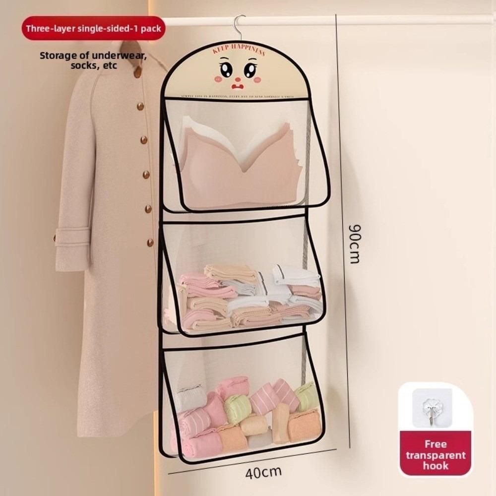 Durable 1/2/3Layer Underwear Storage Bag Large Capacity Multi-layer Socks Hanging Bag with Hanger Net Bag