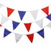 7m 25-Piece Red, White & Blue Cotton Triangle Flags for Children's Birthday Decoration, Photo Backdrops & Western Wedding Decor
