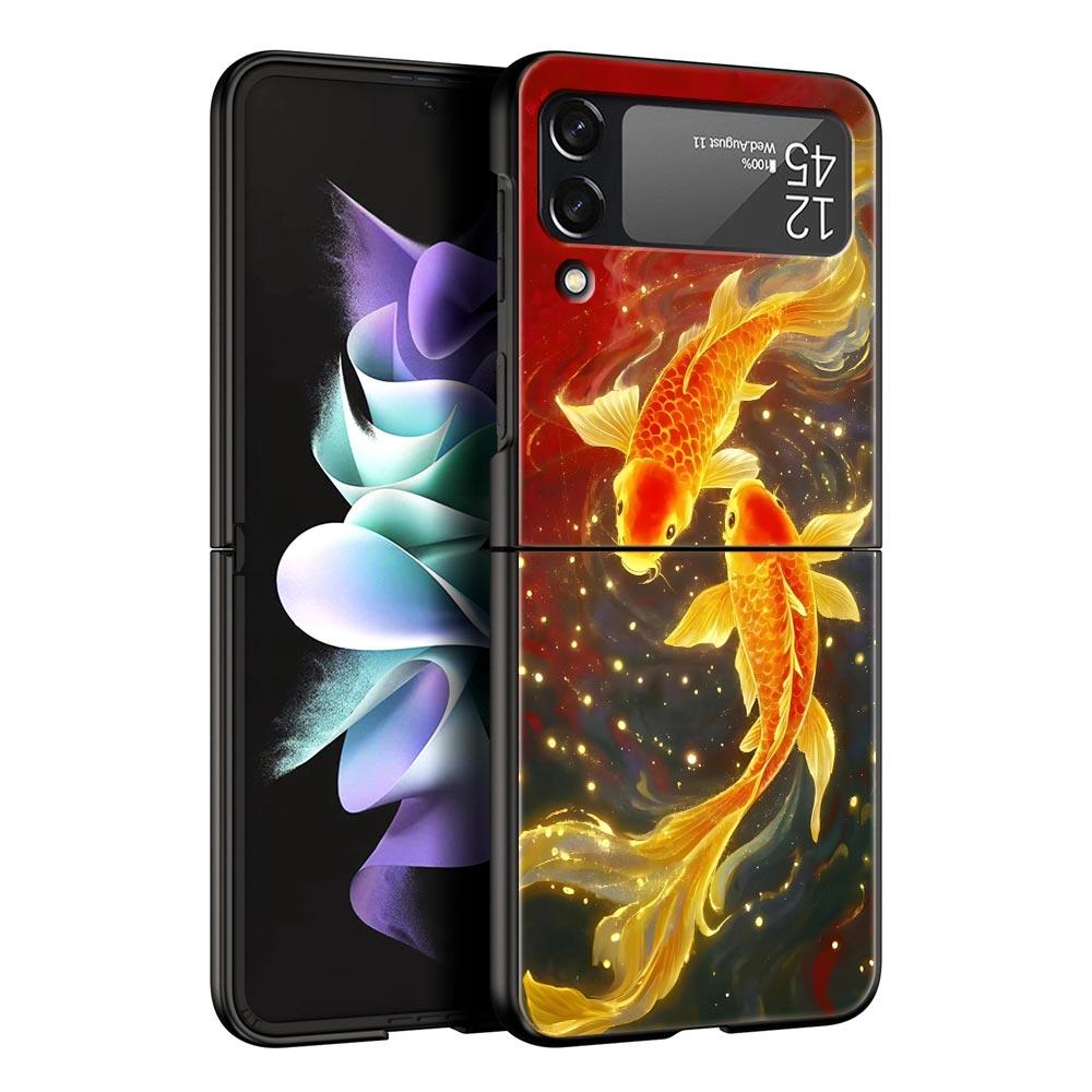 Goldfish Swimming Hard PC Phone Case For Samsung Galaxy Z Flip 7 6 5 4 Black Cover For Galaxy Z Flip 3 Foldable Shell Fundas Bag