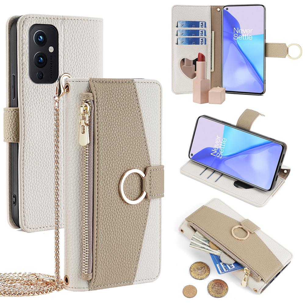 

For OnePlus 9 (EU/US Version) Case with Strap Leather Phone Cover Zipper Wallet Card Bag A