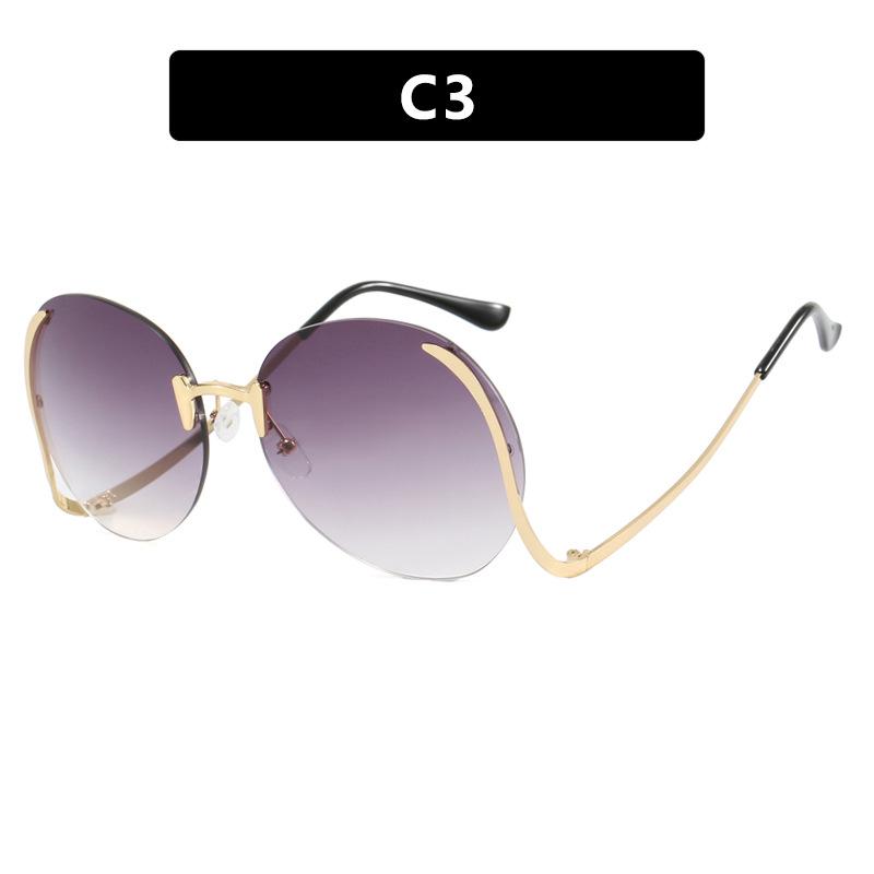 

Большие круглые солнцезащитные очки без оправы - 2024 Высококлассный европейский и американский стиль с защитой от солнца As shown