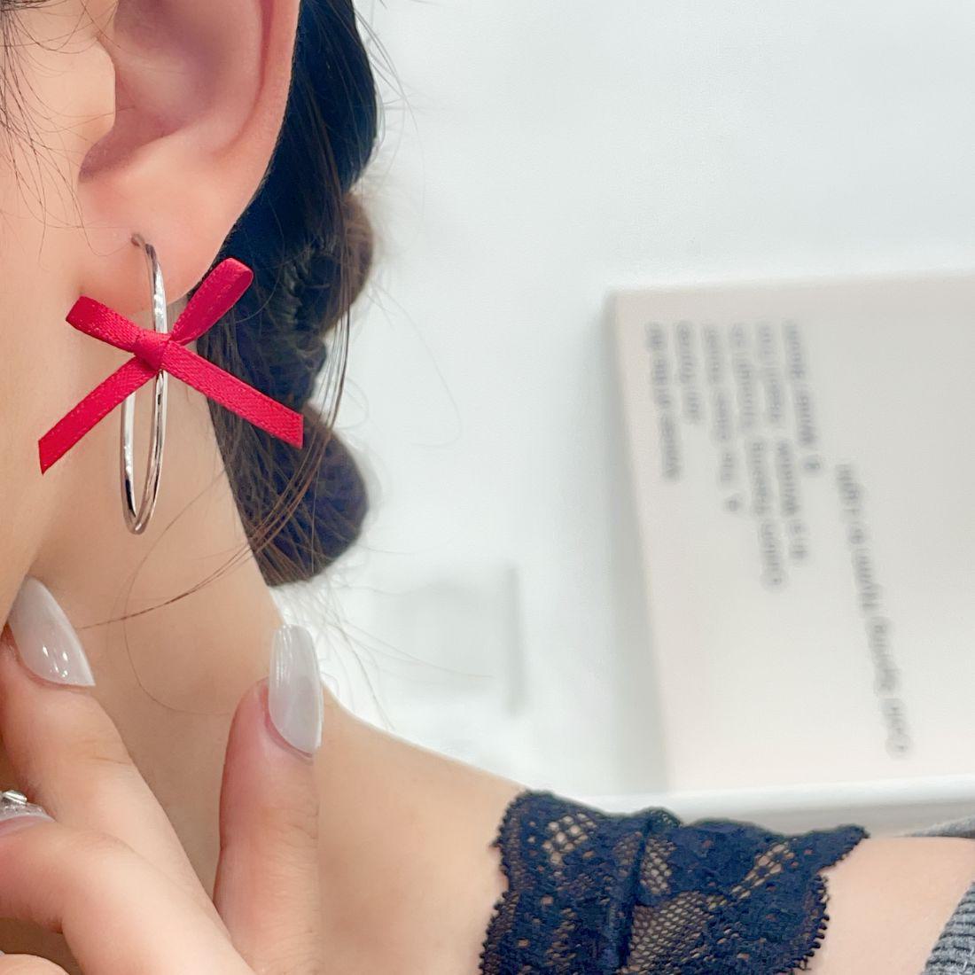 

Серьги-кольца в форме преувеличенного банта — уникальный дизайн для женщин: Просто, модно и мило Ribbon Bow Earrings красный