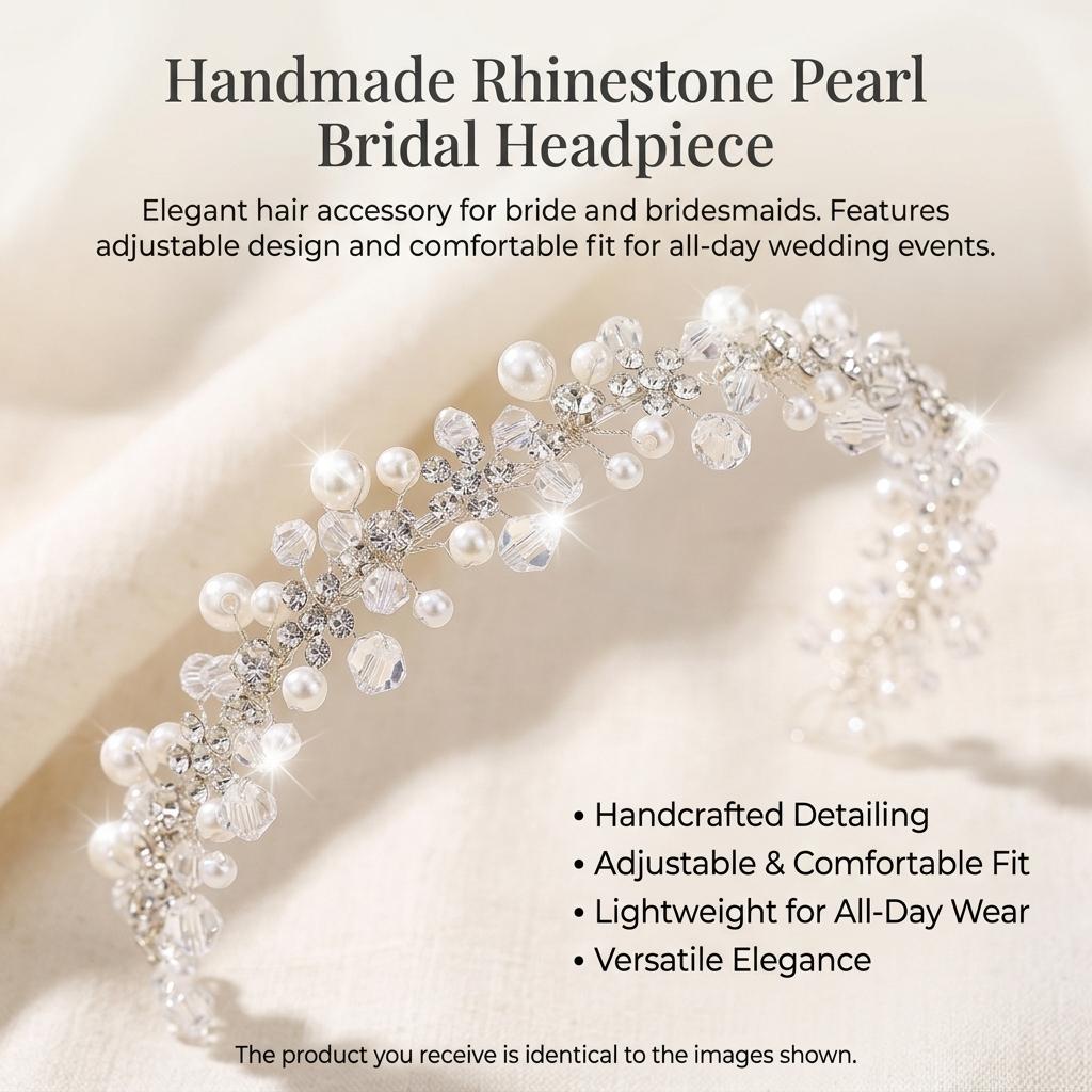 Bridal Hair Band With Rhinestone And Pearl For Wedding Headpiece