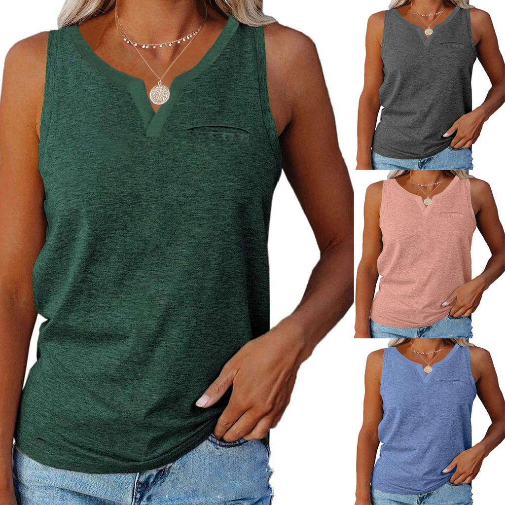 Spring and Summer New Vest V-neck Pocket Loose Casual Plus Size Top for Women