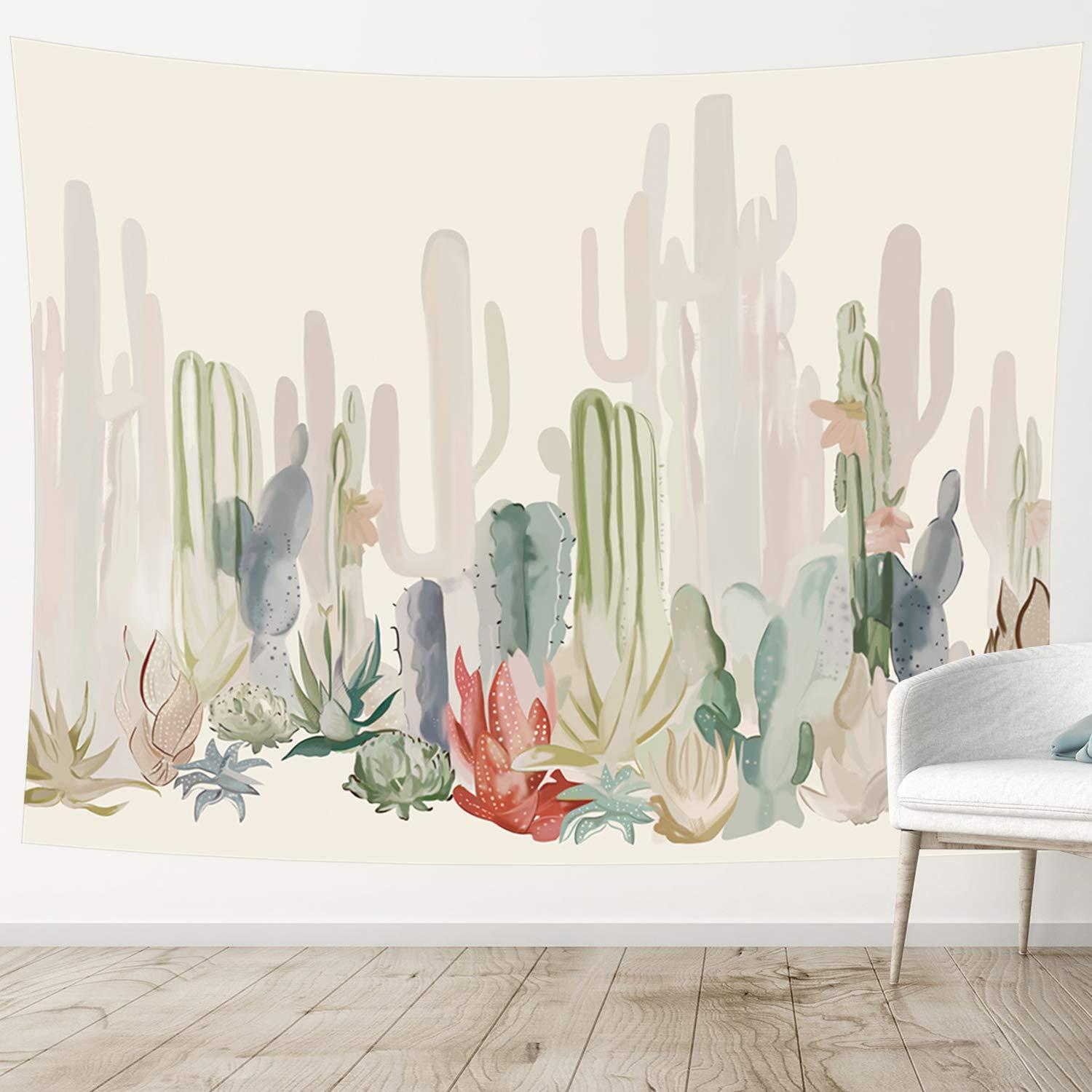 

VIKAMA Watercolor Cactus Tapestry Fresh Nordic Green Plant Wall Hanging for Bedroom Living Room Girls Room Decor 74x94cm(29x37in)
