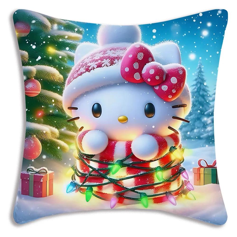 Kawaii Christmas Hello Kitty Pillow Covers Cartoon Sofa Decorative Home Printing Cute Cushion Cover