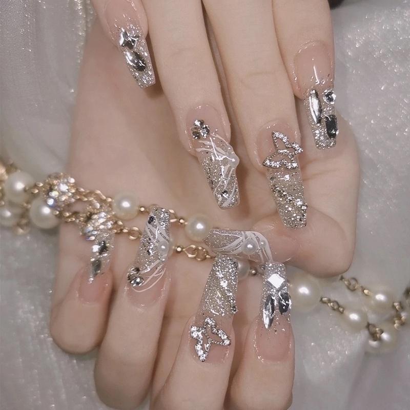 Xs To L Sizes Available Removable Handmade Butterfly Sparkling Rhinestone Nail Stickers