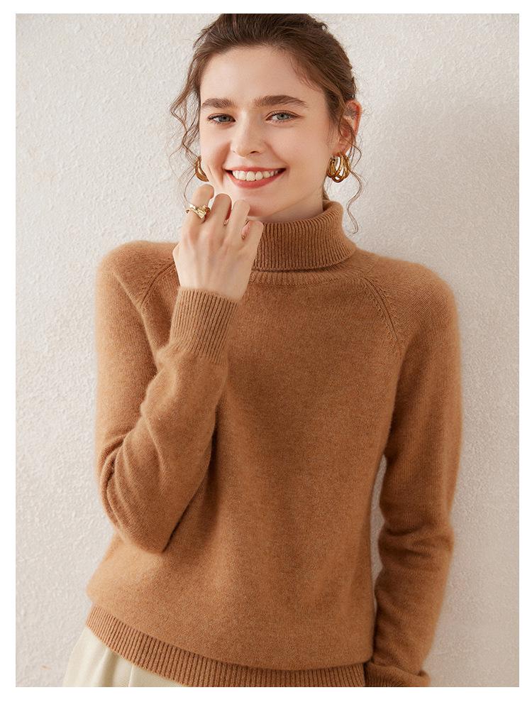 Charming 100% Cashmere Women's High Neck Thick Pullover Sweater for Autumn/Winter