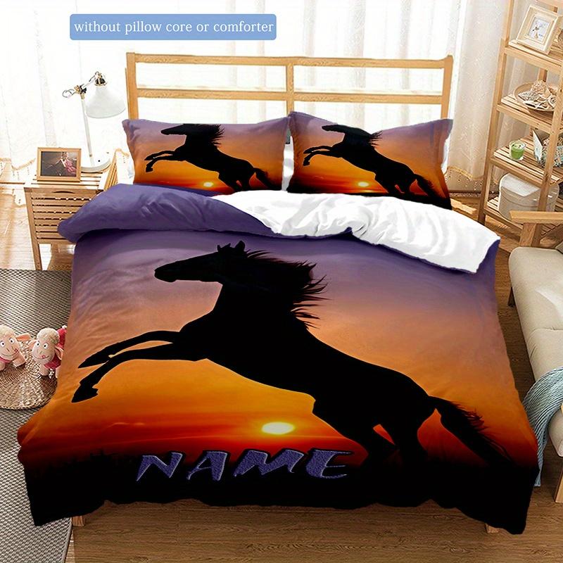 Sunset With Horses Duvet Cover Soft Bedding Set For Bedroomdorm Personalized Name Threepiece Set 1 Duvet Cover And 2 Pillowcases Perfect Gift For All