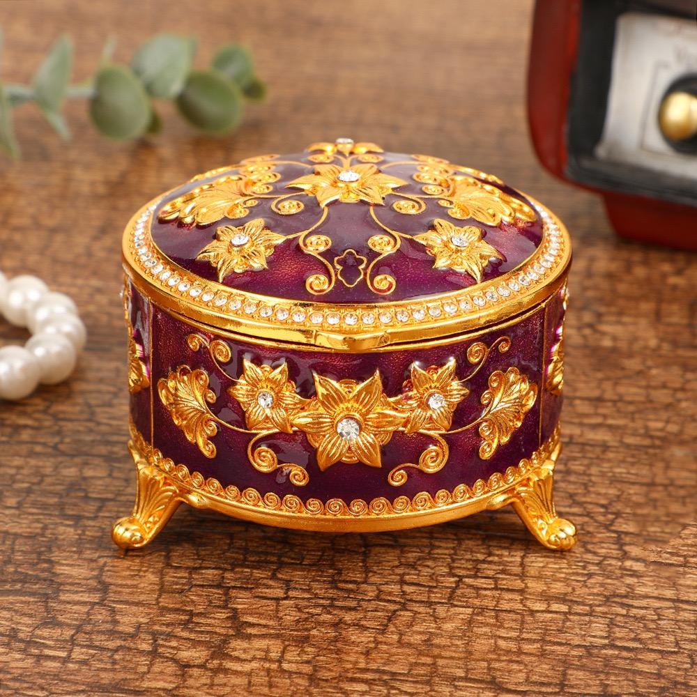 Mini Bracelet Storage Box Jewelry Organizer,European Style Circle Enamel Alloy Ring Storage Jar Dresser Display Couple Gifts