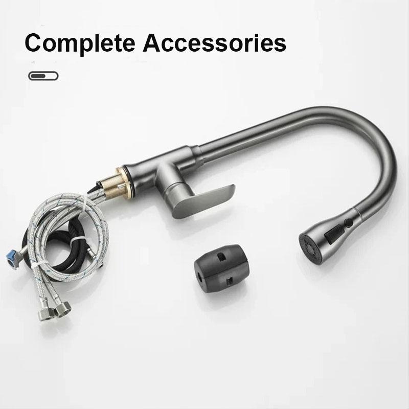Brushed Gray Kitchen Sink Faucet Pull Down Sprayer 360 Rotate Kitchen Tap Single Lever Mixer Tap With 2 Water Modes