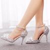 9cm Silver Pointed Toe Hollow Sandals White Rhinestone High Heel Sandals Large Size Bride Wedding Photography High Heels