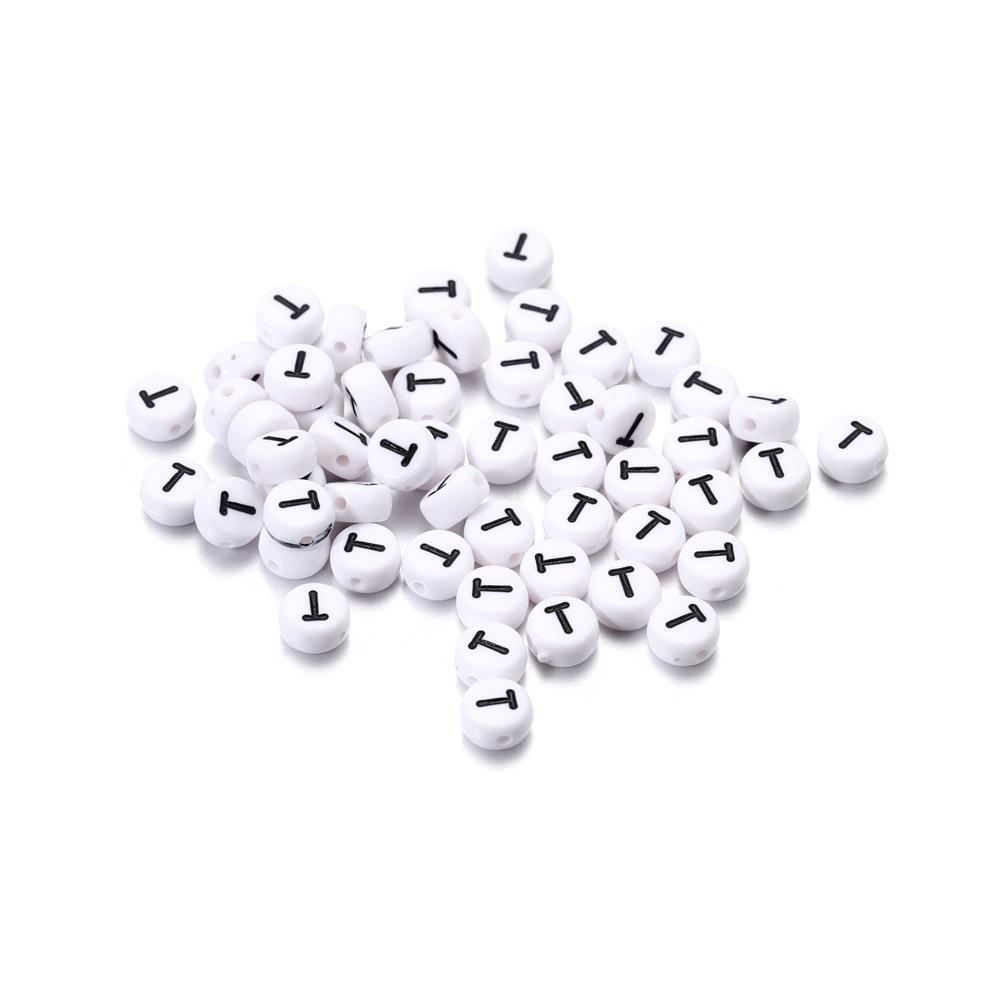 Bílé kulaté korálky s černými písmeny – sada 26 písmen pro vlastní výrobu náhrdelníků a řetízků na telefon