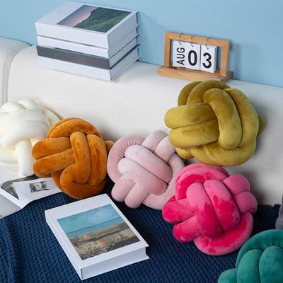 Oreiller Manuel Tressé Nœud Couleur Unie Forme Boule Ronde Peluche Élastique Sommeil