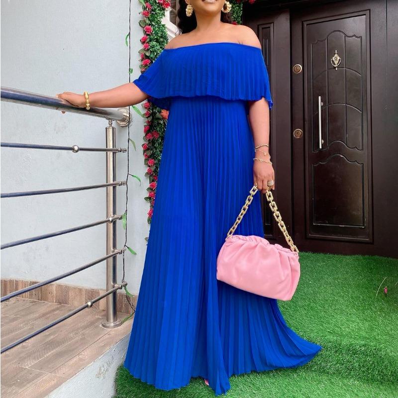 Summer new women's clothing sexy off-the-shoulder chest pleated party dress